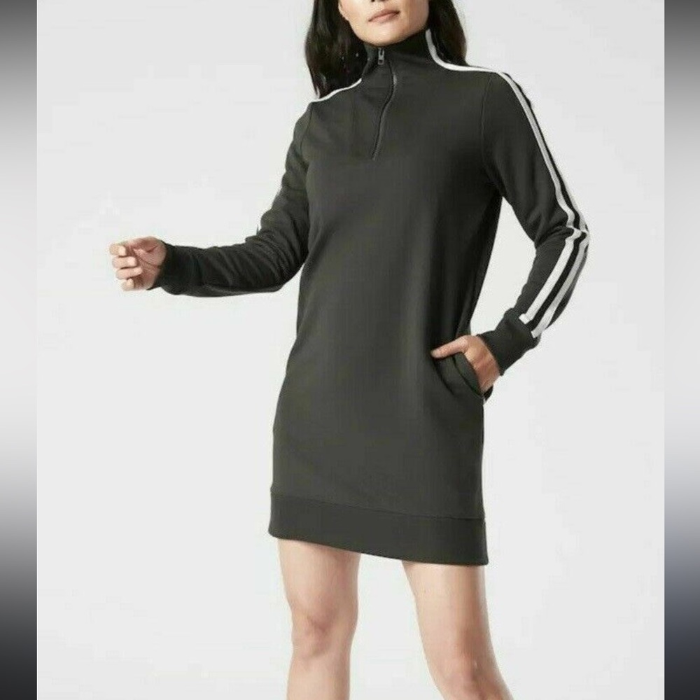 Athleta Circa Track Sweatshirt Dress 2.0 XXS Gray Half Zip Travel #383425